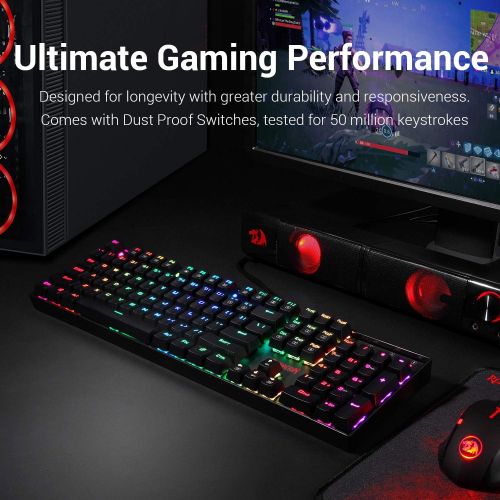  Redragon K551 Mechanical Gaming Keyboard RGB LED Backlit Wired Keyboard with Blue Switches for Windows Gaming PC (104 Keys, Black)