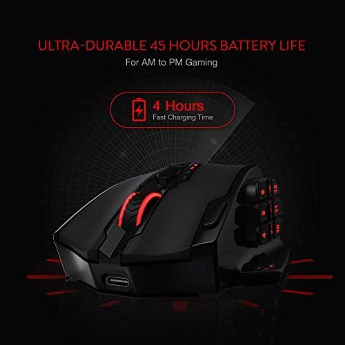  Redragon M913 Impact Elite Wireless Gaming Mouse, 16000 DPI Wired/Wireless RGB Gamer Mouse with 16 Programmable Buttons, 45 Hr Battery and Pro Optical Sensor, 12 Side Buttons MMO M