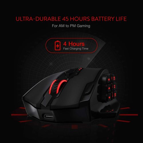  Redragon M913 Impact Elite Wireless Gaming Mouse, 16000 DPI Wired/Wireless RGB Gamer Mouse with 16 Programmable Buttons, 45 Hr Battery and Pro Optical Sensor, 12 Side Buttons MMO M