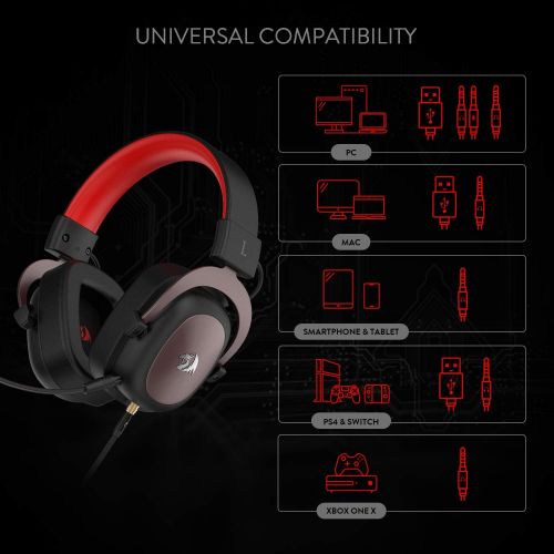  Redragon H510 Zeus Wired Gaming Headset - 7.1 Surround Sound - Memory Foam Ear Pads - 53MM Drivers - Detachable Microphone - Multi-Platforms Headphone - Works with PC, PS4/3 & Xbox