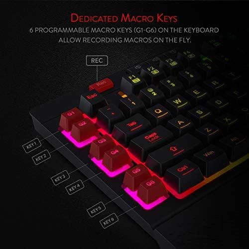  Redragon K512 Shiva RGB Backlit Membrane Gaming Keyboard with Multimedia Keys, Linear Mechanical-Feel Switch, 6 Extra On-Board Macro Keys, Dedicated Media Control, Detachable Wrist