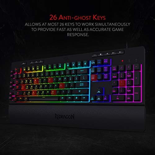  Redragon K512 Shiva RGB Backlit Membrane Gaming Keyboard with Multimedia Keys, Linear Mechanical-Feel Switch, 6 Extra On-Board Macro Keys, Dedicated Media Control, Detachable Wrist