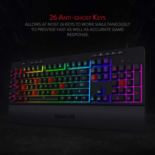  Redragon K512 Shiva RGB Backlit Membrane Gaming Keyboard with Multimedia Keys, Linear Mechanical-Feel Switch, 6 Extra On-Board Macro Keys, Dedicated Media Control, Detachable Wrist