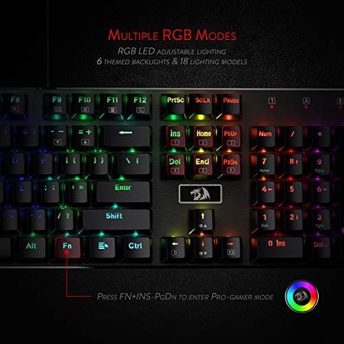  Redragon K556 RGB LED Backlit Wired Mechanical Gaming Keyboard, Aluminum Base, 104 Standard Keys