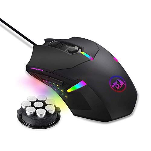  Redragon M601 RGB Gaming Mouse Backlit Wired Ergonomic 7 Button Programmable Mouse Centrophorus with Macro Recording & Weight Tuning Set 7200 DPI for Windows PC (Black)