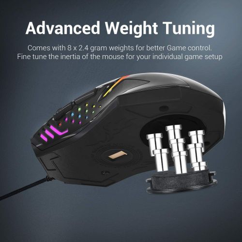  Redragon M601 RGB Gaming Mouse Backlit Wired Ergonomic 7 Button Programmable Mouse Centrophorus with Macro Recording & Weight Tuning Set 7200 DPI for Windows PC (Black)