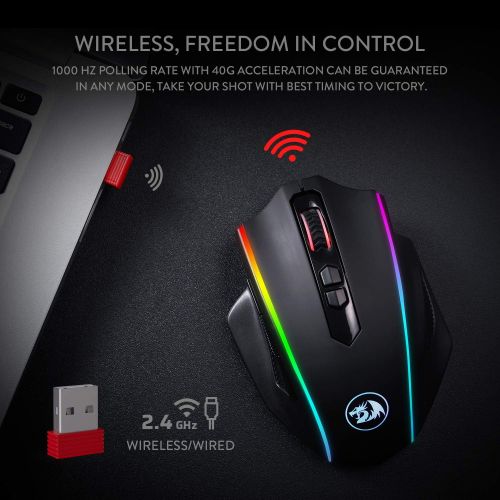  Redragon M686 Wireless Gaming Mouse, 16000 DPI Wired/Wireless Gamer Mouse with Professional Sensor, 45-Hour Durable Power Capacity, Customizable Macro and RGB Backlight for PC/Mac/