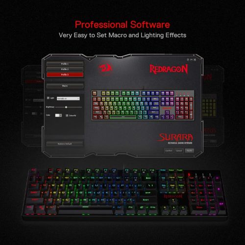  Redragon K582 SURARA RGB LED Backlit Mechanical Gaming Keyboard with 104 Keys-Linear and Quiet-Red Switches