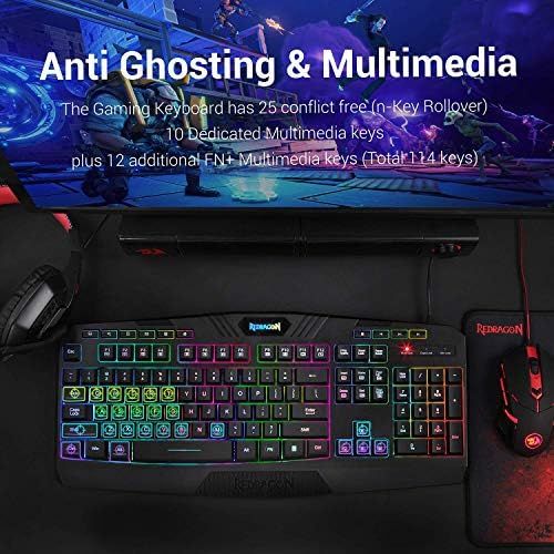  Redragon S101 Wired RGB Backlit Gaming Keyboard and Mouse, Gaming Mouse Pad, Gaming Headset Combo All in 1 PC Gamer Bundle for Windows PC ? (Black)