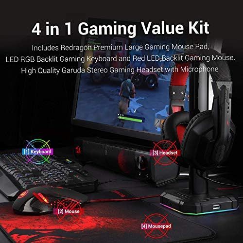  Redragon S101 Wired RGB Backlit Gaming Keyboard and Mouse, Gaming Mouse Pad, Gaming Headset Combo All in 1 PC Gamer Bundle for Windows PC ? (Black)