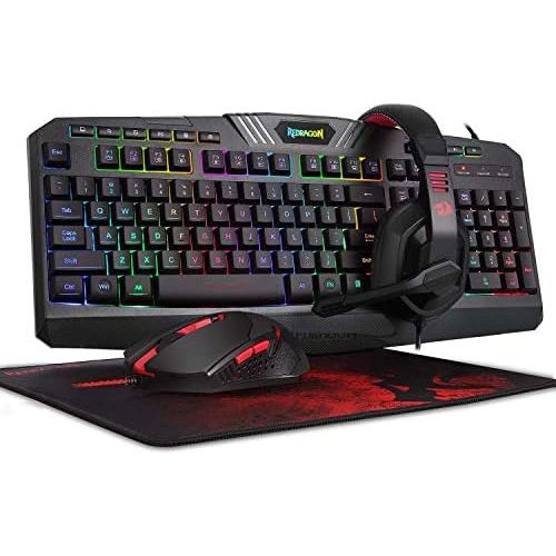  Redragon S101 Wired RGB Backlit Gaming Keyboard and Mouse, Gaming Mouse Pad, Gaming Headset Combo All in 1 PC Gamer Bundle for Windows PC ? (Black)