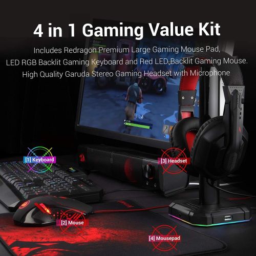  Redragon S101 Wired RGB Backlit Gaming Keyboard and Mouse, Gaming Mouse Pad, Gaming Headset Combo All in 1 PC Gamer Bundle for Windows PC ? (Black)