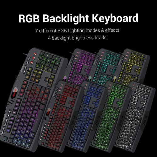  Redragon S101 Wired RGB Backlit Gaming Keyboard and Mouse, Gaming Mouse Pad, Gaming Headset Combo All in 1 PC Gamer Bundle for Windows PC ? (Black)