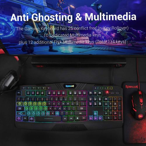  Redragon S101 Wired RGB Backlit Gaming Keyboard and Mouse, Gaming Mouse Pad, Gaming Headset Combo All in 1 PC Gamer Bundle for Windows PC ? (Black)