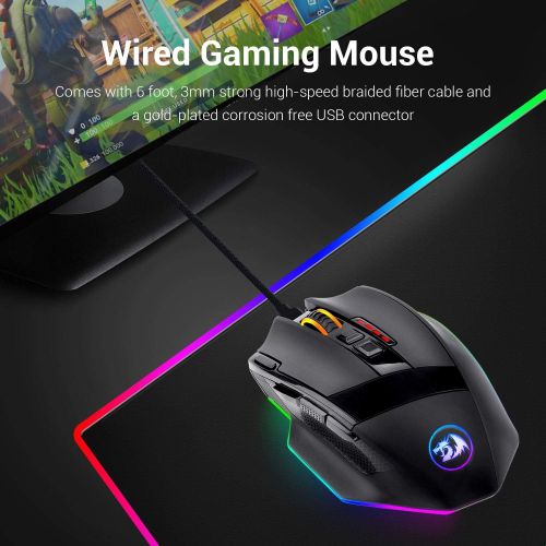  Redragon M801 Gaming Mouse RGB MMO 9 Programmable Buttons Mouse with Macro Recording Rapid Fire Button 16000 DPI for Windows PC (Wired, Black)