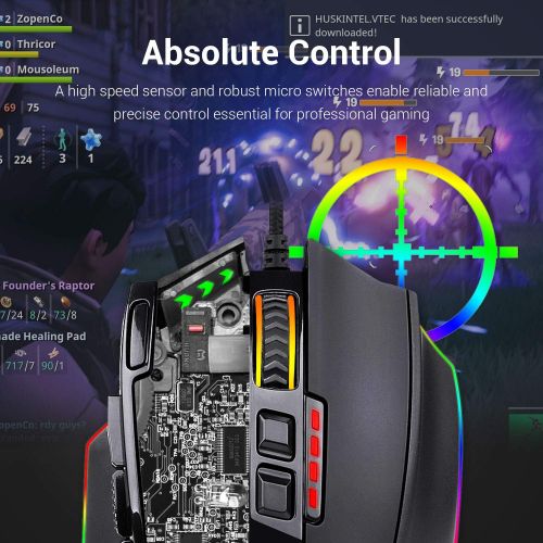  Redragon M801 Gaming Mouse RGB MMO 9 Programmable Buttons Mouse with Macro Recording Rapid Fire Button 16000 DPI for Windows PC (Wired, Black)