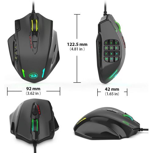  Redragon M908 Impact RGB LED MMO Mouse with Side Buttons Optical Wired Gaming Mouse with 12,400DPI, High Precision, 20 Programmable Mouse Buttons