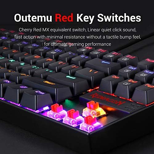  Redragon K552 Mechanical Gaming Keyboard RGB LED Rainbow Backlit Wired Keyboard with Red Switches for Windows Gaming PC (87 Keys, Black)