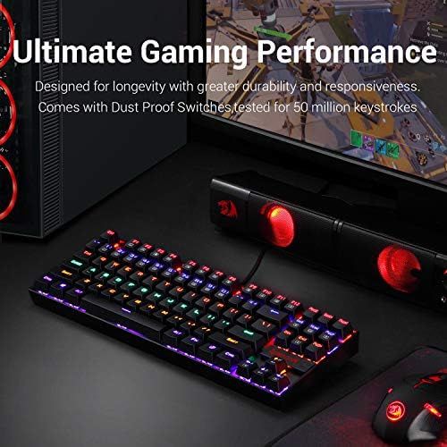  Redragon K552 Mechanical Gaming Keyboard RGB LED Rainbow Backlit Wired Keyboard with Red Switches for Windows Gaming PC (87 Keys, Black)