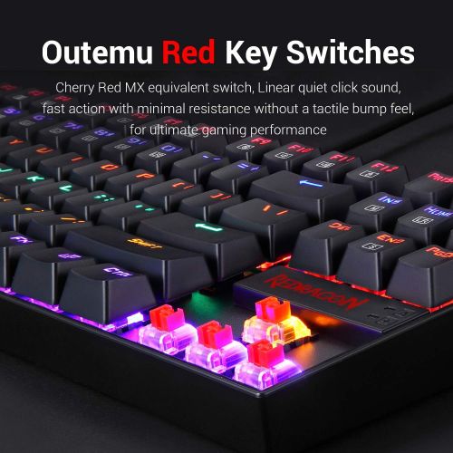  Redragon K552 Mechanical Gaming Keyboard RGB LED Rainbow Backlit Wired Keyboard with Red Switches for Windows Gaming PC (87 Keys, Black)