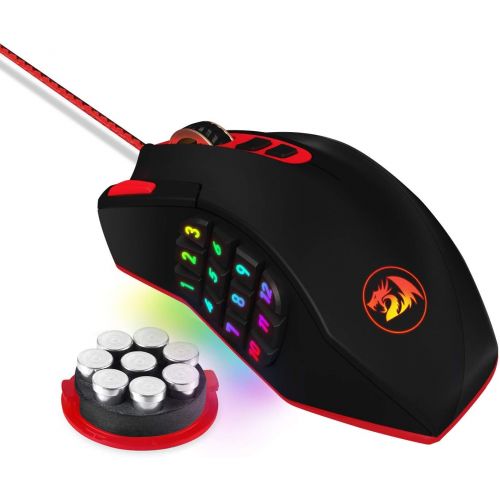  Redragon M901 Wired Gaming Mouse MMO RGB LED Backlit Mice 12400 DPI Perdition with 18 Programmable Buttons Weight Tuning for Windows PC Gaming (Black)