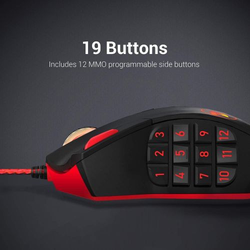  Redragon M901 Wired Gaming Mouse MMO RGB LED Backlit Mice 12400 DPI Perdition with 18 Programmable Buttons Weight Tuning for Windows PC Gaming (Black)