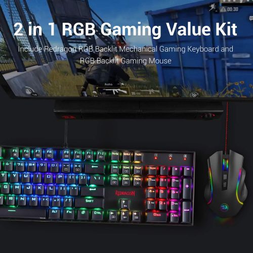  Redragon K551-RGB-BA Mechanical Gaming Keyboard and Mouse Combo Wired RGB LED Backlit 104 Key Keyboard & 7200 DPI Mouse for Windows PC Gamers (104 Key Keyboard Mouse Set)