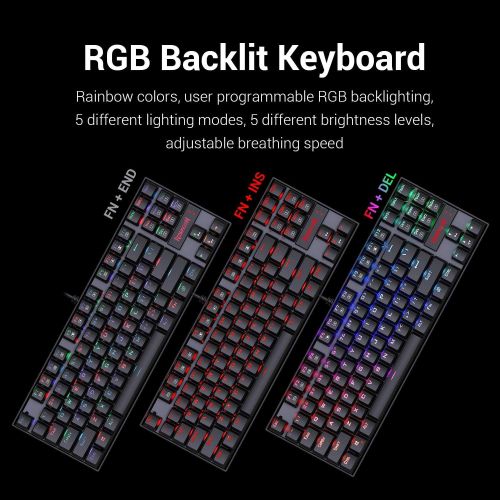  Redragon K552-RGB-BA Mechanical Gaming Keyboard and Mouse Combo Wired RGB LED Backlit 60% with Arrow Key Keyboard & 7200 DPI Mouse for Windows PC Gamers (Tenkeyless Keyboard Mouse