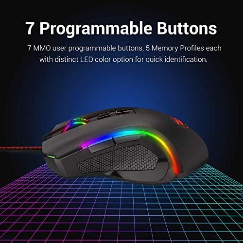  Redragon M602 RGB Wired Gaming Mouse RGB Spectrum Backlit Ergonomic Mouse Griffin Programmable with 7 Backlight Modes up to 7200 DPI for Windows PC Gamers (Black)