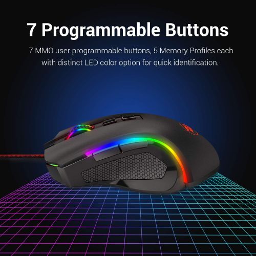  Redragon M602 RGB Wired Gaming Mouse RGB Spectrum Backlit Ergonomic Mouse Griffin Programmable with 7 Backlight Modes up to 7200 DPI for Windows PC Gamers (Black)