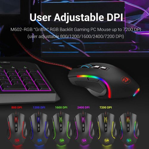  Redragon M602 RGB Wired Gaming Mouse RGB Spectrum Backlit Ergonomic Mouse Griffin Programmable with 7 Backlight Modes up to 7200 DPI for Windows PC Gamers (Black)