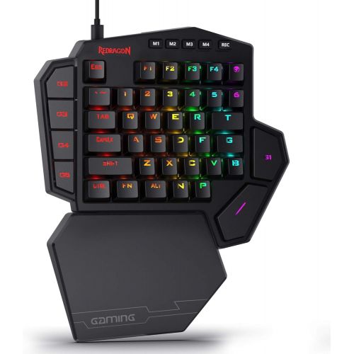  Redragon K585 DITI One-Handed RGB Mechanical Gaming Keyboard, Type-C Professional Gaming Keypad with 7 Onboard Macro Keys, Detachable Wrist Rest, 42 Keys (Black-Blue Switch)