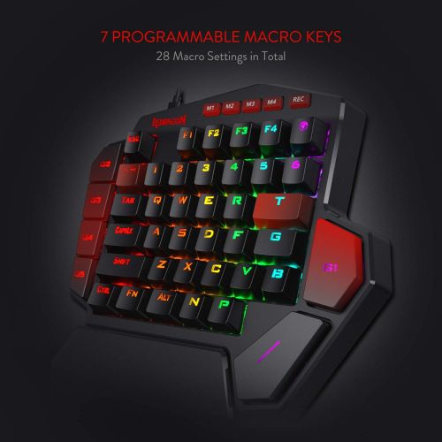 Redragon K585 DITI One-Handed RGB Mechanical Gaming Keyboard, Type-C Professional Gaming Keypad with 7 Onboard Macro Keys, Detachable Wrist Rest, 42 Keys (Black-Blue Switch)