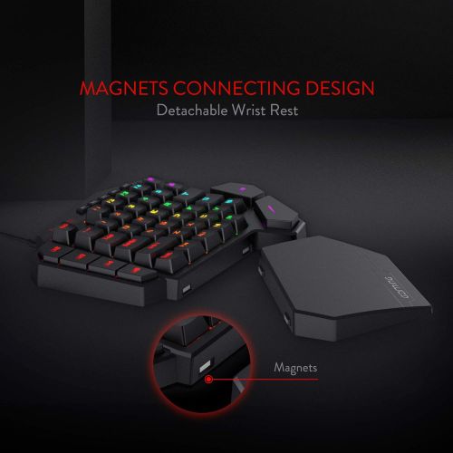  Redragon K585 DITI One-Handed RGB Mechanical Gaming Keyboard, Type-C Professional Gaming Keypad with 7 Onboard Macro Keys, Detachable Wrist Rest, 42 Keys (Black-Blue Switch)