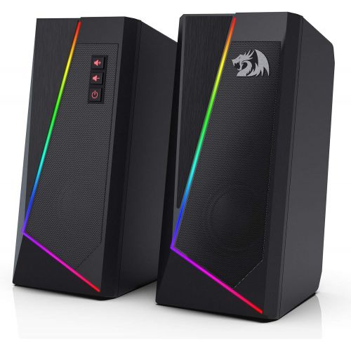  [아마존베스트]Redragon GS520 Anvil RGB Desktop Speakers, 2.0 Channel PC Computer Stereo Speaker with 6 Colorful LED Modes, Enhanced Bass and Easy-Access Volume Control, USB Powered w/ 3.5mm Cabl