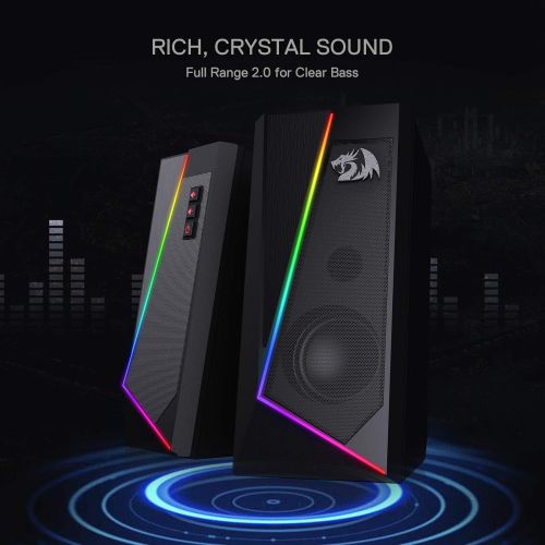  [아마존베스트]Redragon GS520 Anvil RGB Desktop Speakers, 2.0 Channel PC Computer Stereo Speaker with 6 Colorful LED Modes, Enhanced Bass and Easy-Access Volume Control, USB Powered w/ 3.5mm Cabl