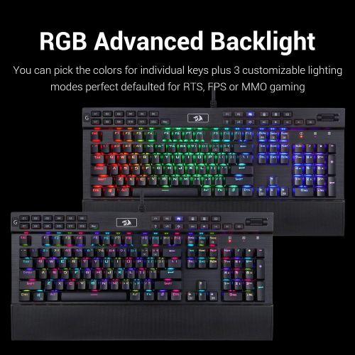  [아마존베스트]Redragon K550 Mechanical Gaming Keyboard, RGB LED Backlit with Brown Switches, Macro Recording, Wrist Rest, Volume Control, Full Size, Yama, USB Passthrough for Windows PC Gamer (B