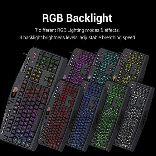  [아마존베스트]Redragon S101 Wired Gaming Keyboard and Mouse Combo RGB Backlit Gaming Keyboard with Multimedia Keys Wrist Rest and Red Backlit Gaming Mouse 3200 DPI for Windows PC Gamers (Black)