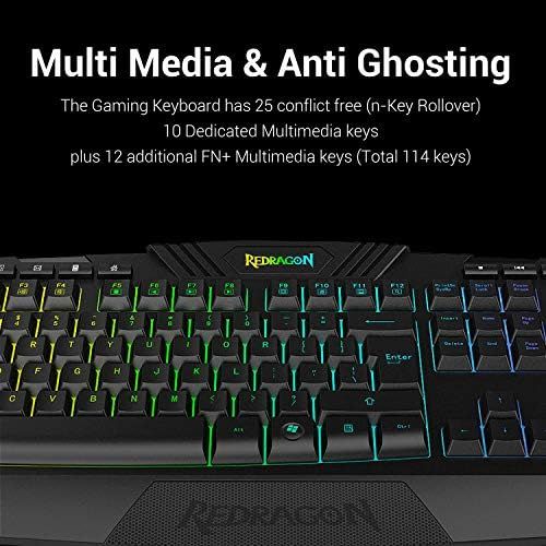  [아마존베스트]Redragon S101 Wired Gaming Keyboard and Mouse Combo RGB Backlit Gaming Keyboard with Multimedia Keys Wrist Rest and Red Backlit Gaming Mouse 3200 DPI for Windows PC Gamers (Black)