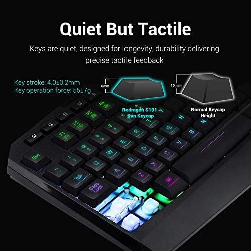  [아마존베스트]Redragon S101 Wired Gaming Keyboard and Mouse Combo RGB Backlit Gaming Keyboard with Multimedia Keys Wrist Rest and Red Backlit Gaming Mouse 3200 DPI for Windows PC Gamers (Black)