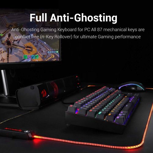  [아마존베스트]Redragon K552 Mechanical Gaming Keyboard RGB LED Rainbow Backlit Wired Keyboard with Red Switches for Windows Gaming PC (87 Keys, Black)