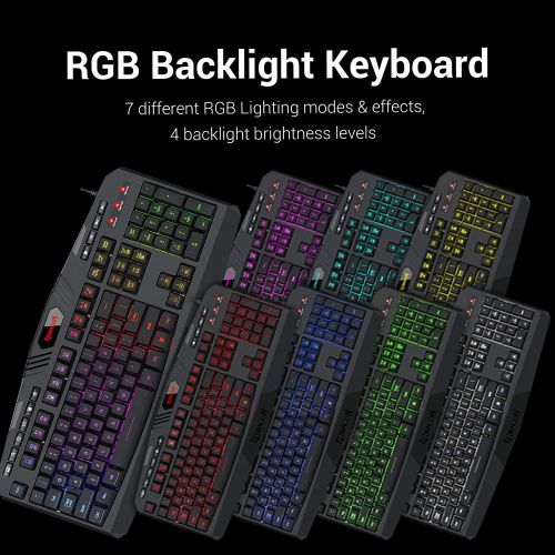  [아마존베스트]Redragon S101 Wired RGB Backlit Gaming Keyboard and Mouse, Gaming Mouse Pad, Gaming Headset Combo All in 1 PC Gamer Bundle for Windows PC  (Black)