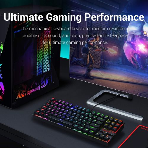  [아마존베스트]Redragon K552 Mechanical Gaming Keyboard 60% Compact 87 Key Kumara Wired Cherry MX Blue Switches Equivalent for Windows PC Gamers (RGB Backlit Black)