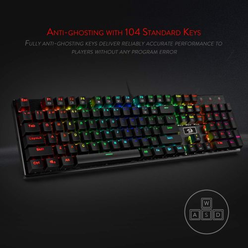  [아마존베스트]Redragon K556 RGB LED Backlit Wired Mechanical Gaming Keyboard, Aluminum Base, 104 Standard Keys