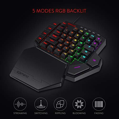  [아마존베스트]Redragon K585 DITI One-Handed RGB Mechanical Gaming Keyboard, Blue Switches, Type-C Professional Gaming Keypad with 7 Onboard Macro Keys, Detachable Wrist Rest, 42 Keys