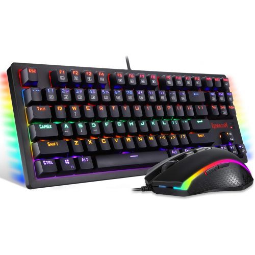  [아마존베스트]Redragon S113 Gaming Keyboard Mouse Combo Wired Mechanical LED RGB Rainbow Keyboard Backlit with Brown Switches and RGB Gaming Mouse 4200 DPI for Windows PC Gamers