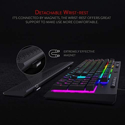  [아마존베스트]Redragon K512 Shiva RGB Backlit Membrane Gaming Keyboard with Multimedia Keys, Quiet Mechanical Feeling Keyboard, 6 Extra On-Board Macro Keys, Dedicated Media Control, Detachable W