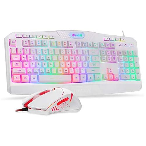  [아마존베스트]Redragon S101 Wired Gaming Keyboard and Mouse Combo RGB Backlit Gaming Keyboard with Multimedia Keys Wrist Rest and Red Backlit Gaming Mouse 3200 DPI for Windows PC Gamers (White)