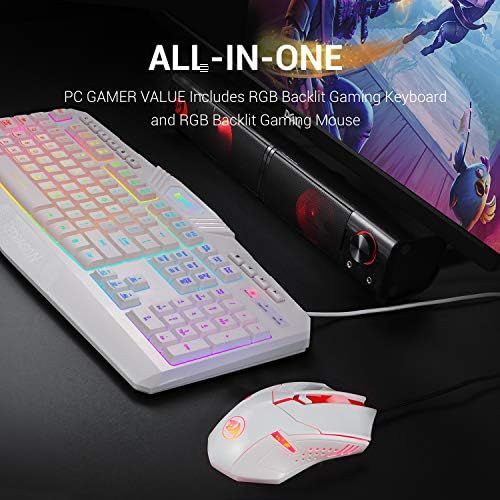  [아마존베스트]Redragon S101 Wired Gaming Keyboard and Mouse Combo RGB Backlit Gaming Keyboard with Multimedia Keys Wrist Rest and Red Backlit Gaming Mouse 3200 DPI for Windows PC Gamers (White)