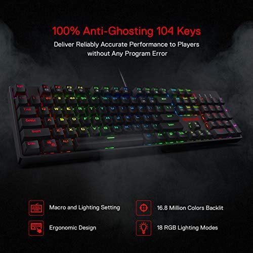  [아마존베스트]Redragon K582 SURARA RGB LED Backlit Mechanical Gaming Keyboard with104 Keys-Linear and Quiet-Red Switches